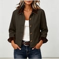 thumbnail image 3 of DISKEBUISS Women's Cropped Barn Jacket Corduroy Collar Work Coat Button Front Outerwear with Pockets for Fall Winter, 3 of 8