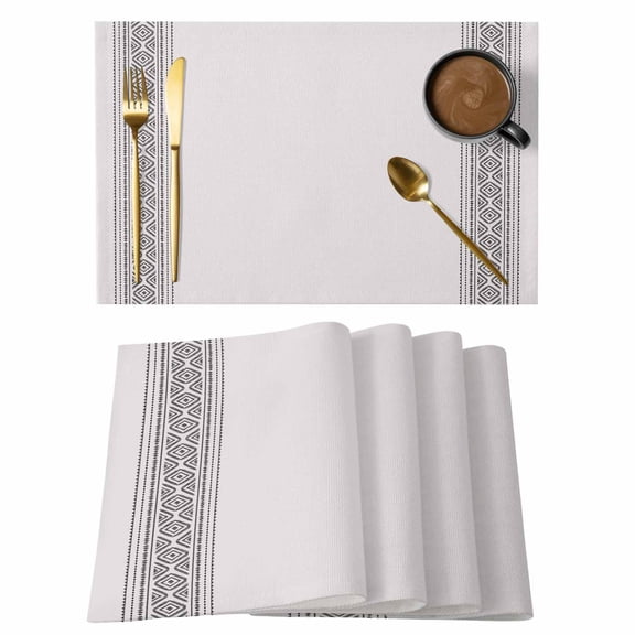 Vintage Boho Placemats Set of 8, Farmhouse Black Non-Slip Place Mats Washable Table Mats for Kitchen Dining Table Decorations Indoor/Outdoor