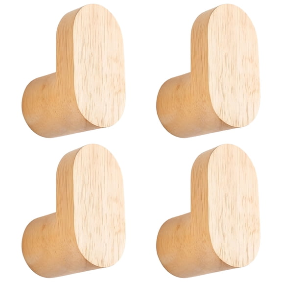 4 Pcs Wood Wall Hooks Set, Natural Wooden Coat Hooks, Farmhouse Home Decor Hook, Solid Wood Wall Mounted Hangers, Max Load 22 lbs / 10 kg, Height 2.56 in / 6.5 cm, Light Brown