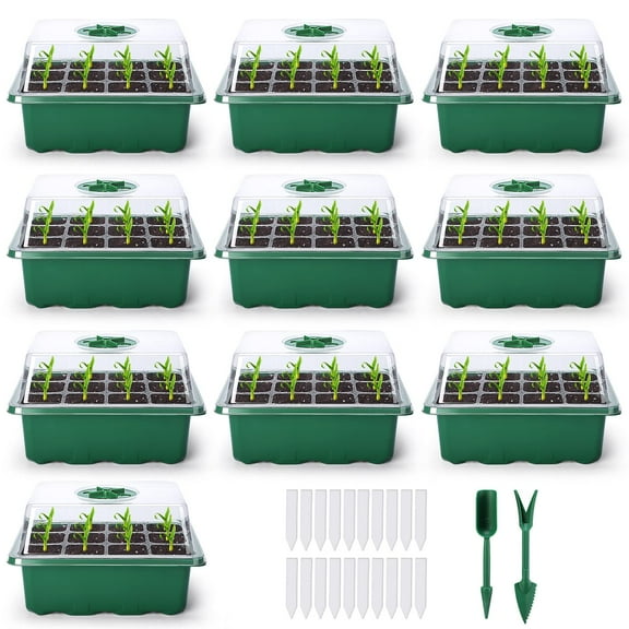 House Day 12 Cell Seed Starter Trays with Humidity Dome & Base, Plant Germination Kit (10 Pack)