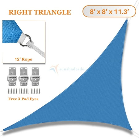 Right Triangle Sail Shade Sunshades Depot 8' x 8' x 11.3' Sun Shade Sail Right Triangle Permeable Canopy Blue Custom Size Available Commercial Standard ()