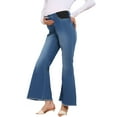 thumbnail image 4 of INSPIRE CHIC Womens Maternity Denim Bootcut Flared Jeans Stretchy Mid Rise Elastic Bell Frayed Hem Pregnancy Pants Jeggings L Blue, 4 of 6