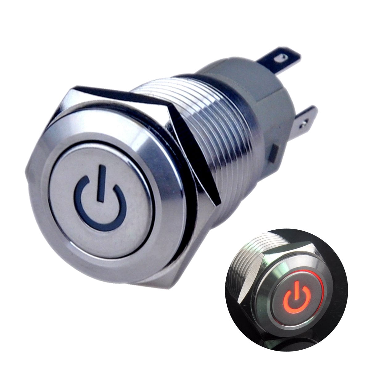 Ulincos Latching Push Button Switch – 16mm SPDT With Red LED Ring, Stainless Steel, ON/OFF, For Cars & Accessories
