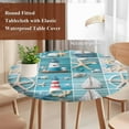 thumbnail image 5 of Ocean Theme Round Fitted Table Cover Beach Anchor Lighthouse Starfish Blue Wood Waterproof Table Cloth with Elastic Edge Wipeable Tablecloth for Picnic Camping Party Fits 36"-44" Diameter, 5 of 8
