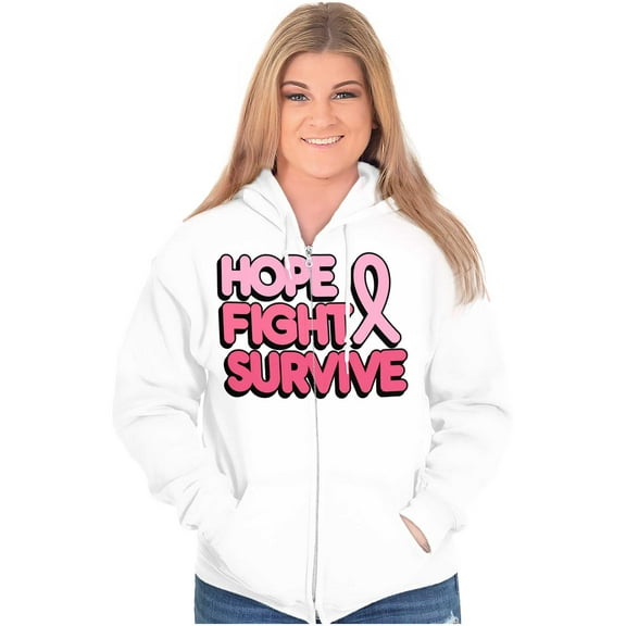 Hope Fight Survive Breast Cancer Womens Plus Size Graphic Zipper Hoodie Brisco Brands 2X