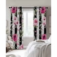 thumbnail image 2 of Pink Roses Black Out Curtains 63 Inch Long, Room Darkening Draperies Curtains Panels, Romantic Flowers Leaves Floral Black Stripes Thermal Insulated Curtain for Bedroom Living Room 52"x63" 2 Panels, 2 of 8