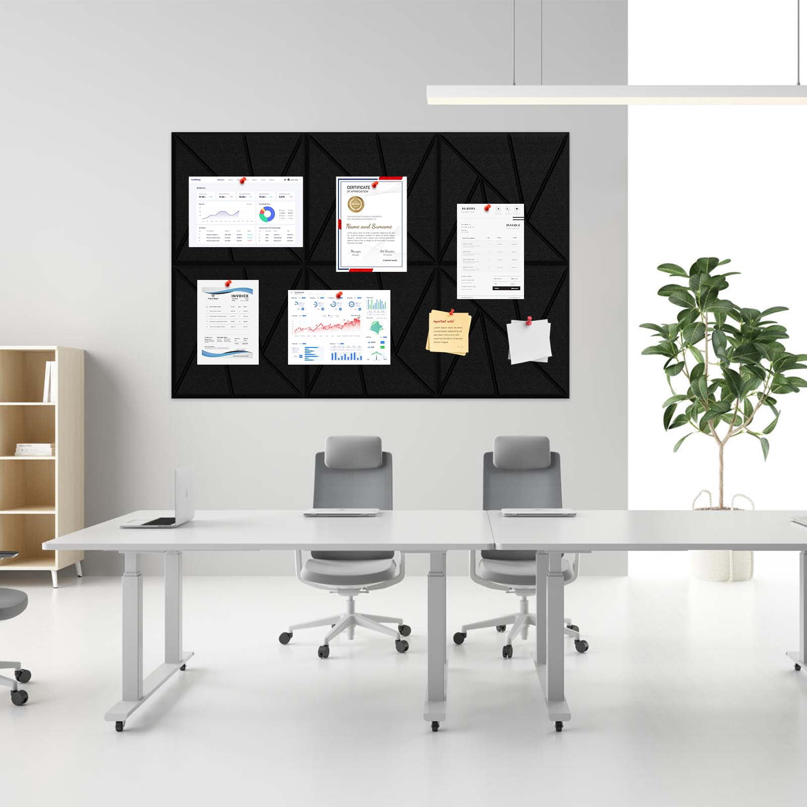 36" x 24" Vision Board, Large Decorative Felt Pin Board, Black Felt Bulletin Board, 6 Pack Foldable Felt Wall Tiles, Cork Board Alternative Tack Board for Office Wall Decor