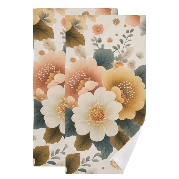 Beige Warm Flowers Hand Towel Absorbent Bath Towels for Bathroom Sports Gym(28.3" X 14.4") Set of 2