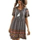 thumbnail image 1 of Vestido estampado para mujer Estilo de vacaciones Vestido de manga corta de verano Escote Corbata Falda informal para mujer Negro XL, 1 of 6