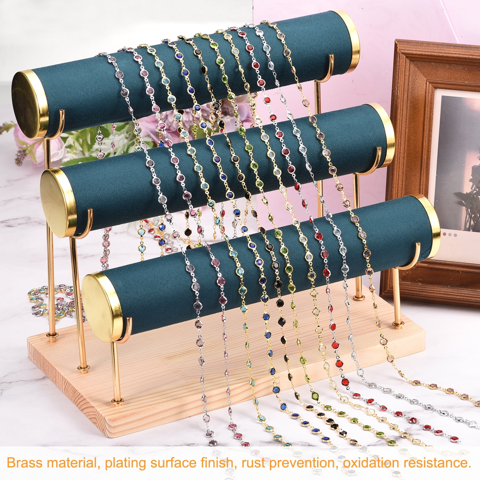 5Pack 5 Yards Rhinestone Chain, Black Beaded Chain with Silver Plated Brass
