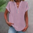 thumbnail image 2 of Cmfcve Women's Summer Plus Size Tee Shirt V-Neck Short Sleeve Business Work Tops Classic Button Stripe Gauze Blouses, 2 of 5