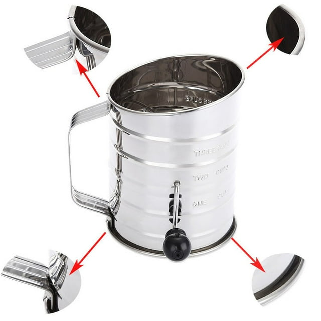 Batidora de harina de 3 tazas con manivela giratoria de acero inoxidable y agitador manual