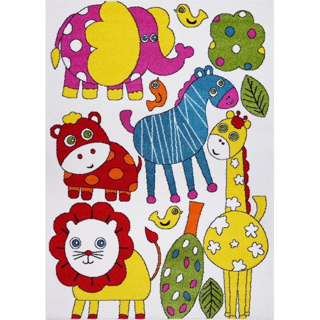 Ladole Rugs Colorful Animals Cartoon Elephant Lion Rug Mat Carpet for Kids Children Baby Little Girl Boy Bed room Small Large Long Non Slip Skid Size 3x5. 4x6, 5 x 8, 7 x 10, 9 by 12, 11 feet ft