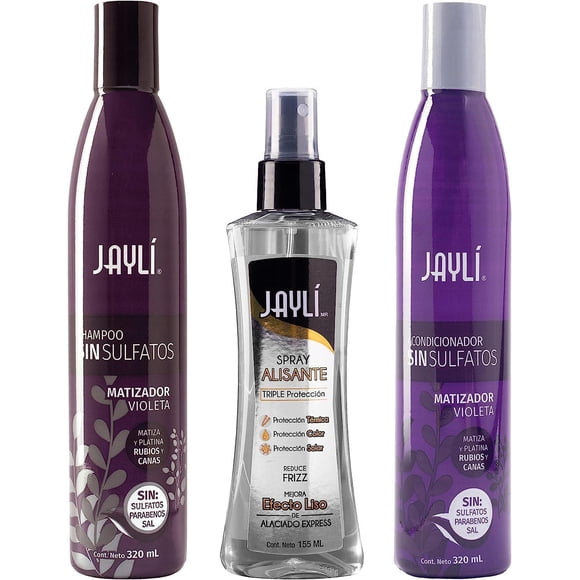 Shampoo Y Acondicionador Matizador + Spray Alisante Térmico Jayli Matizador Morado