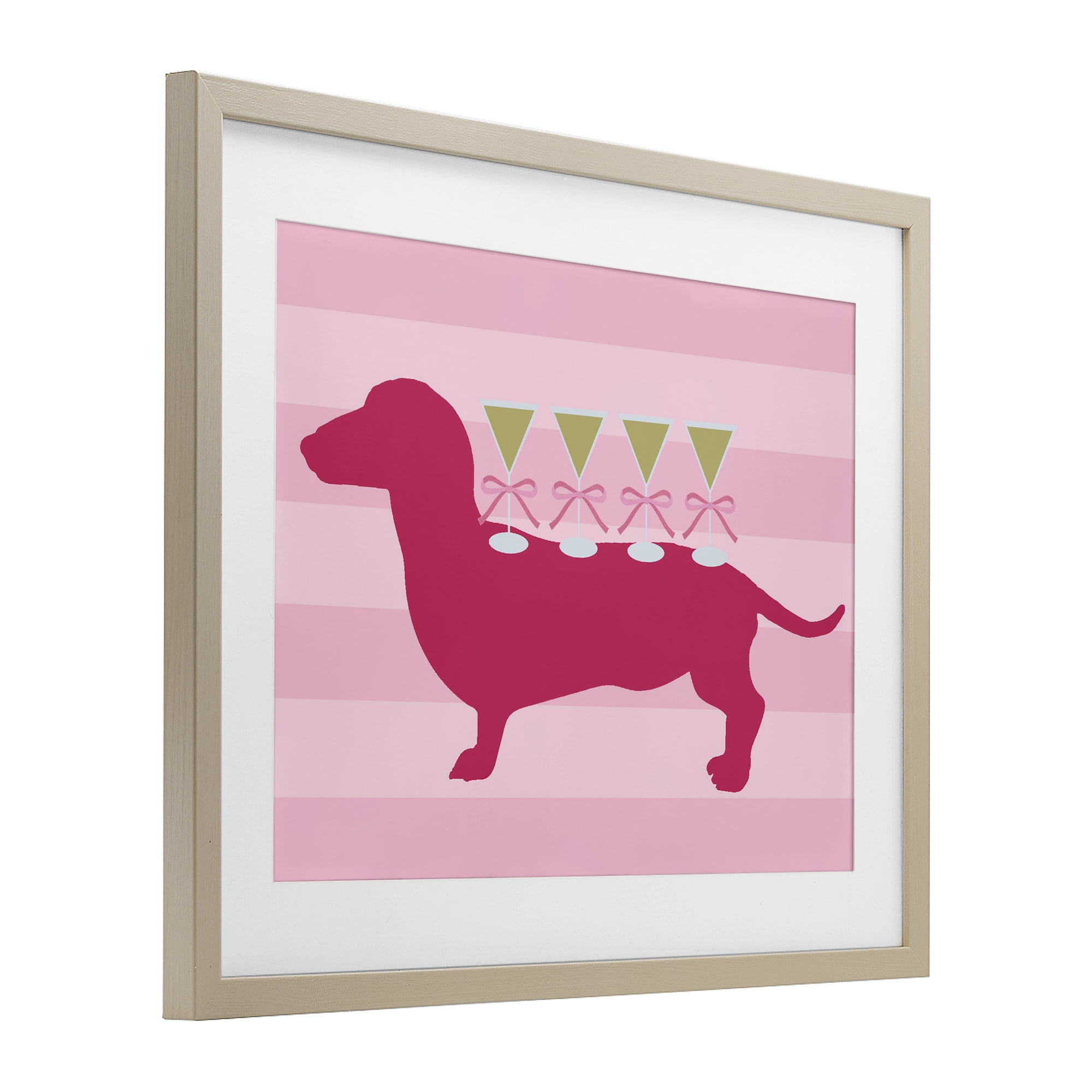 Stupell Industries Pink Dachshund With Martinis Birch Framed Print Under Glass, design by Lil' Rue