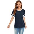 thumbnail image 3 of Womens V Neck T Shirt - Casual Loose Tee Short Sleeve Baseball Colorblock Striped Raglan Top, 3 of 6