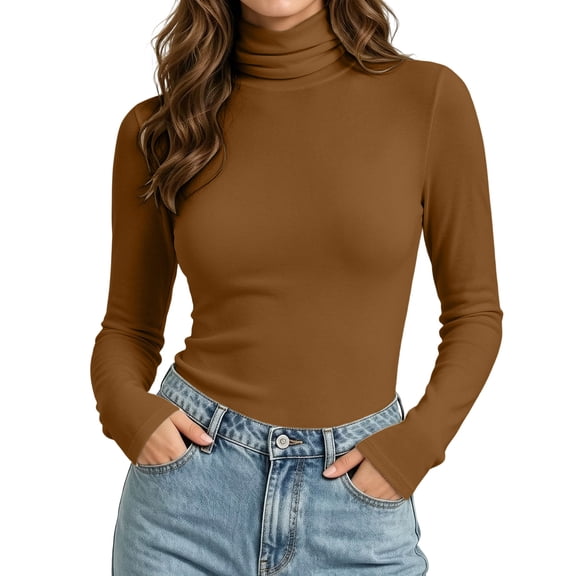 cocolona Fall Base Layer Tops for Women Mock Neck Long Sleeve Elastic Shirts Solid Color Pullover Slim Blouses