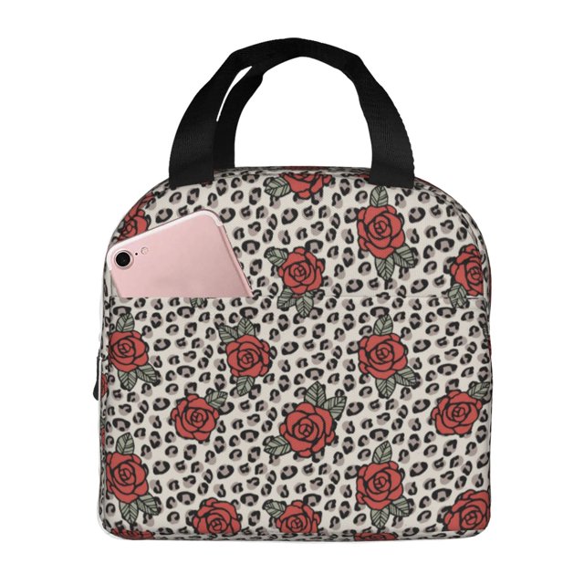 Easygdp Leopard Print Rose Bolsa Térmica Premium - Tela Oxford Impermeable, Gran Capacidad, Bolsillo Frontal, Unisex para Trabajo, Escuela, Actividades al Aire Libre y Picnics