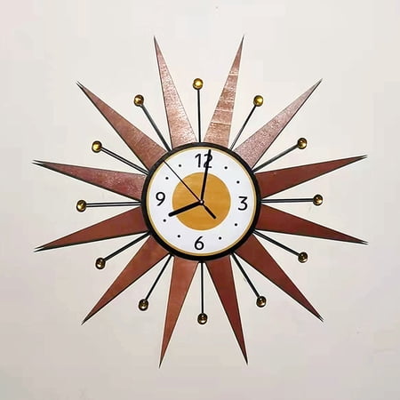 24 Inch Burst Atomic Wall Clock, Starburst Brass Gold Large Wall Clock, Vintage Modern Industrial Style Clock for Home Decor, Assembly Required Silent Wall Clock