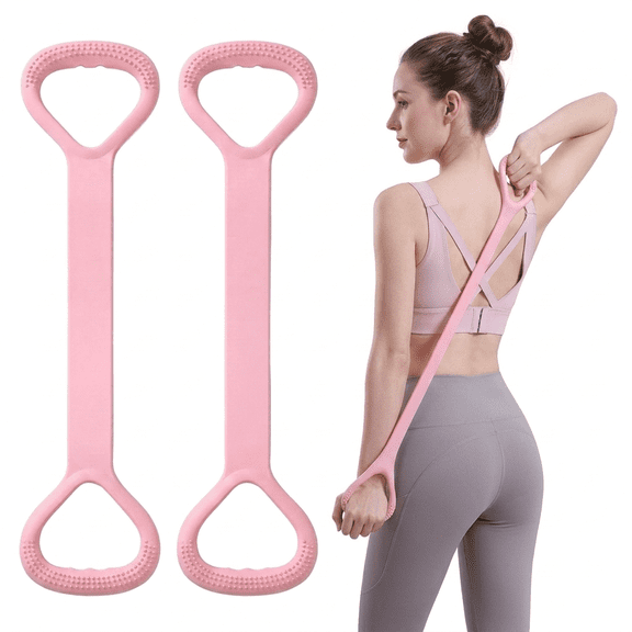ROSEXIXI 2 Pack Figure 8 Silicone Yoga Strap, Elastic Stretching Equipment with Non-Slip Handles for Shoulder and Back Flexibility, Home Gym Exercise Accessories for Women Men