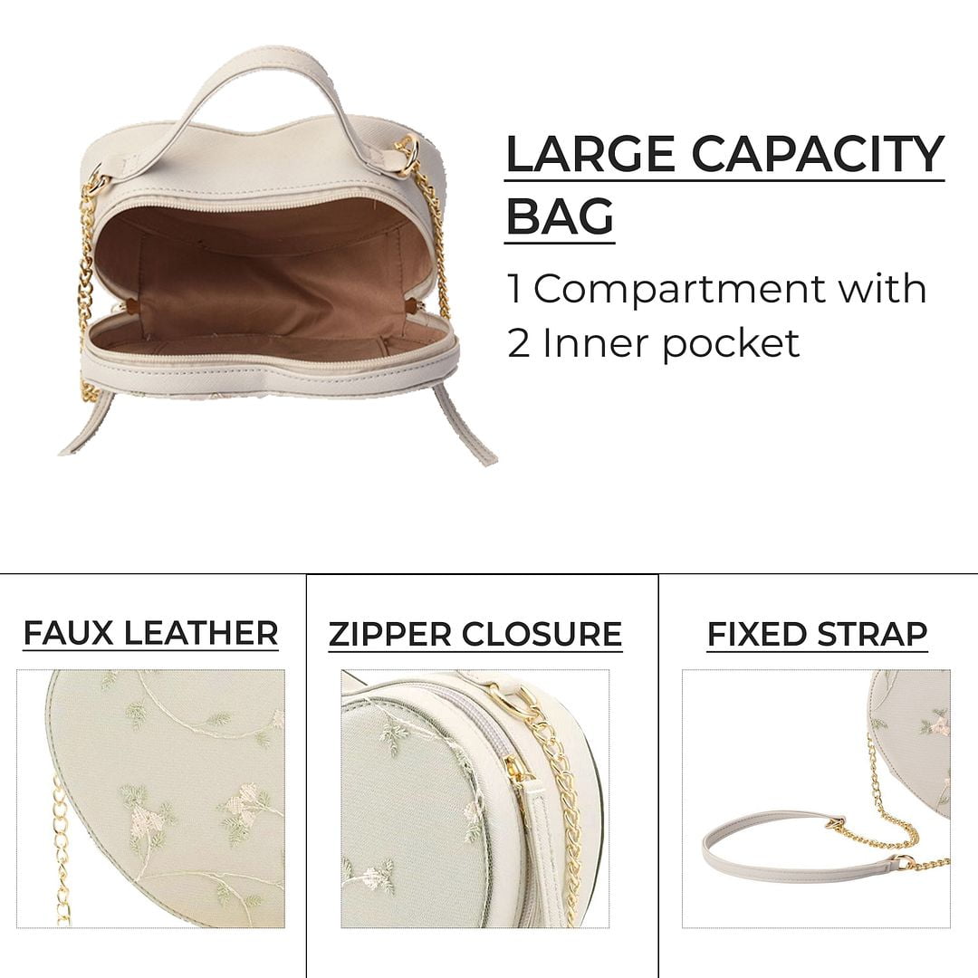 Cute White Heart Purse for Women, Faux Leather Heart Shaped Crossbody Bags, Zipper Closure Shoulder Bag Birthday Christmas Gifts