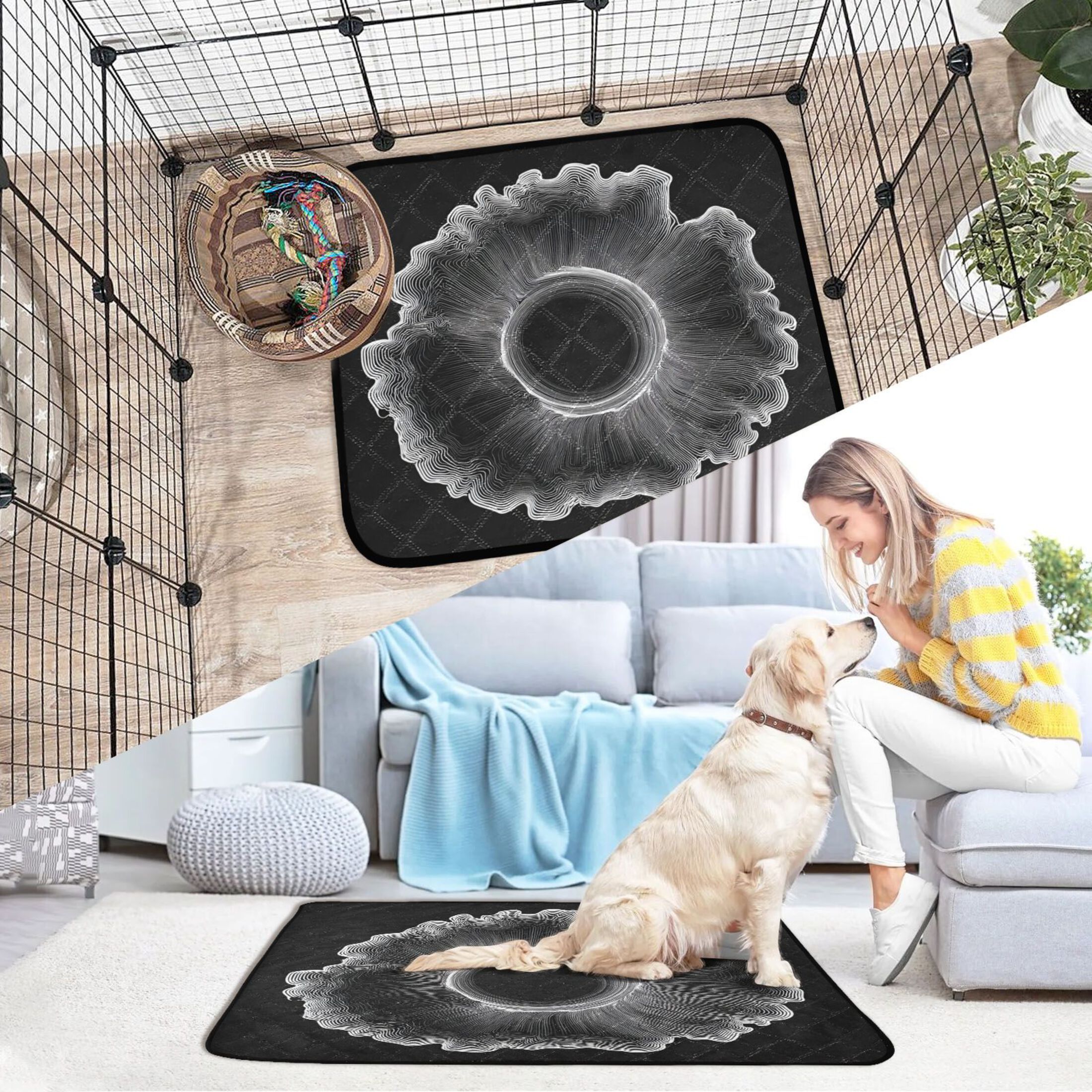 IAUYY Washable Pee Pads for Dogs Medium+Large Absorbent and Leak-Proof Non-Slip Reusable Puppy Pee Pads for Dogs Applicable to Playpen Potty Crate Organic White Groove