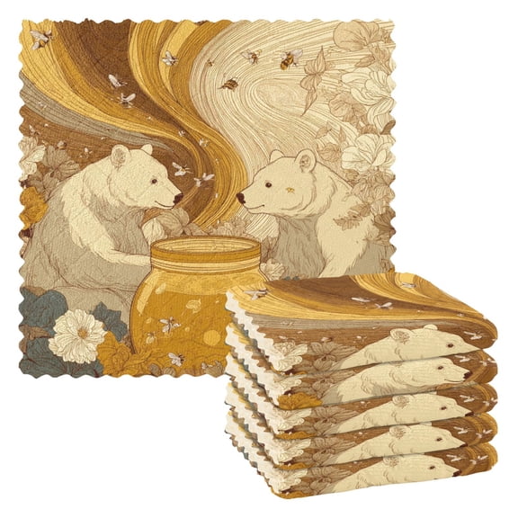 6 Pieces of Kitchen Towels 11x11Inch Kitchen Dish Cloths Kitchen Dish Towels Reuseable Cleaning Cloths Two Bears