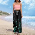 thumbnail image 7 of Women’s Summer Loose Wide Leg Floral Print Pants Elastic Waist Drawstring Trousers with Pockets for Casual Daily Wear Black L, 7 of 7