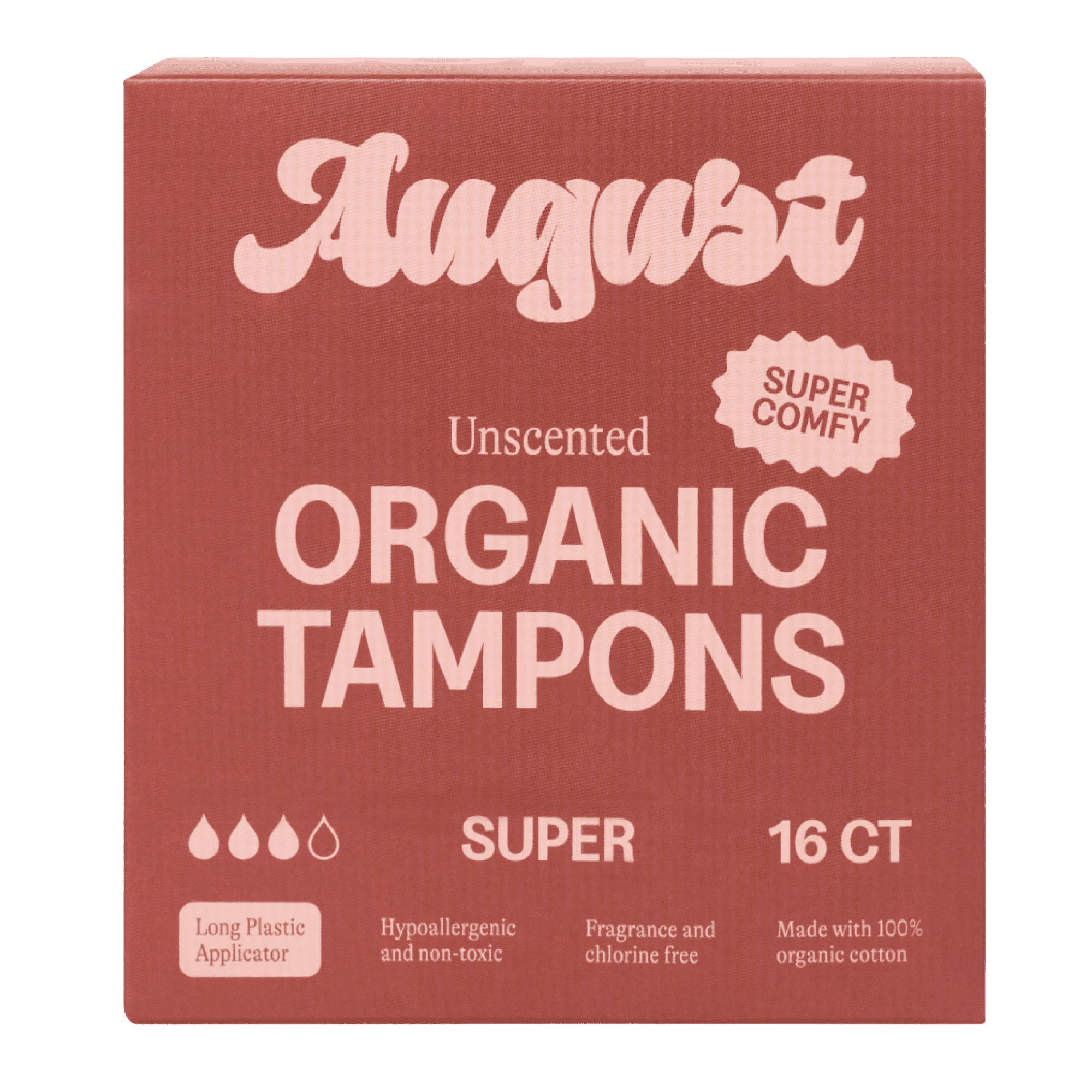 August Organic Cotton Tampons, Super, Easy-Glide Applicators, 16 Count
