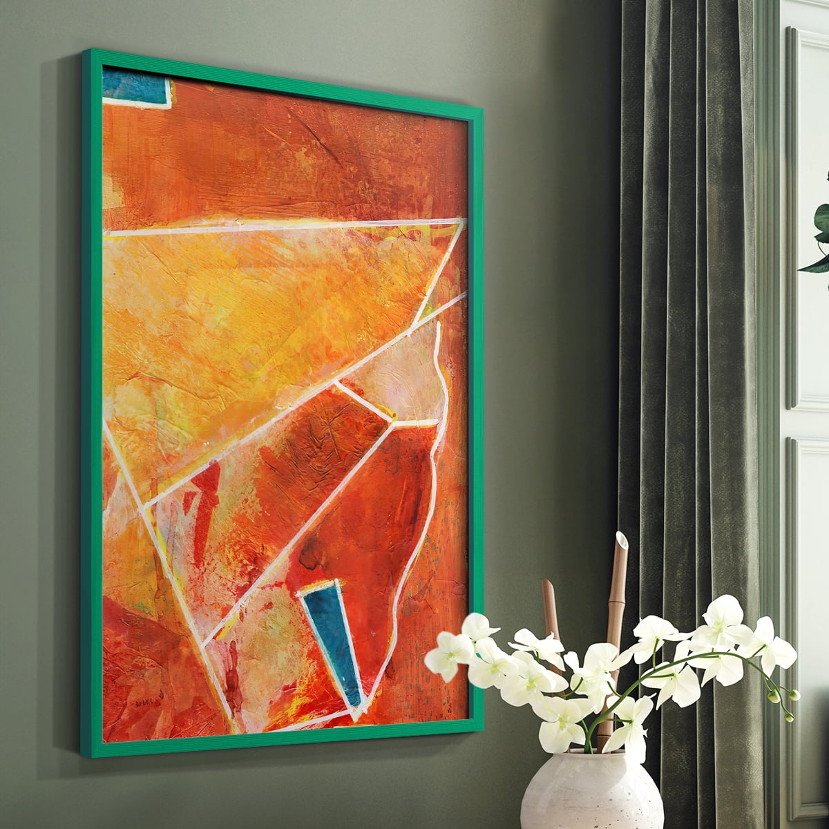 Primary Connection III Framed Print in Green Solid Wood Framed Print No Nail Hanging
