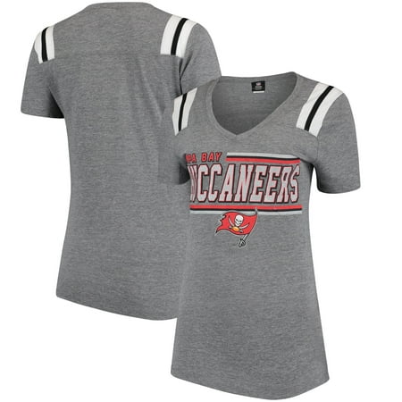 Tampa Bay Buccaneers Womens Rhinestone - Tampa Bay Buccaneers 5th & Ocean by New Era Women's Wordmark Tri-Blend V-Neck T-Shirt - Heathered Gray