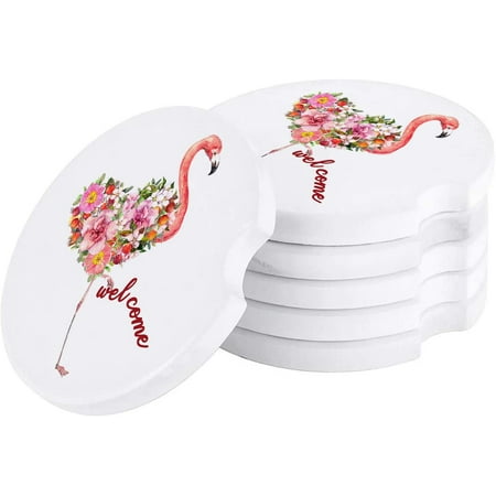 

ZHANZZK Summer Tropical Plant Flower Flamingo Set of 4 Car Coaster for Drinks Absorbent Ceramic Stone Coasters Cup Mat with Cork Base for Home Kitchen Room Coffee Table Bar Decor
