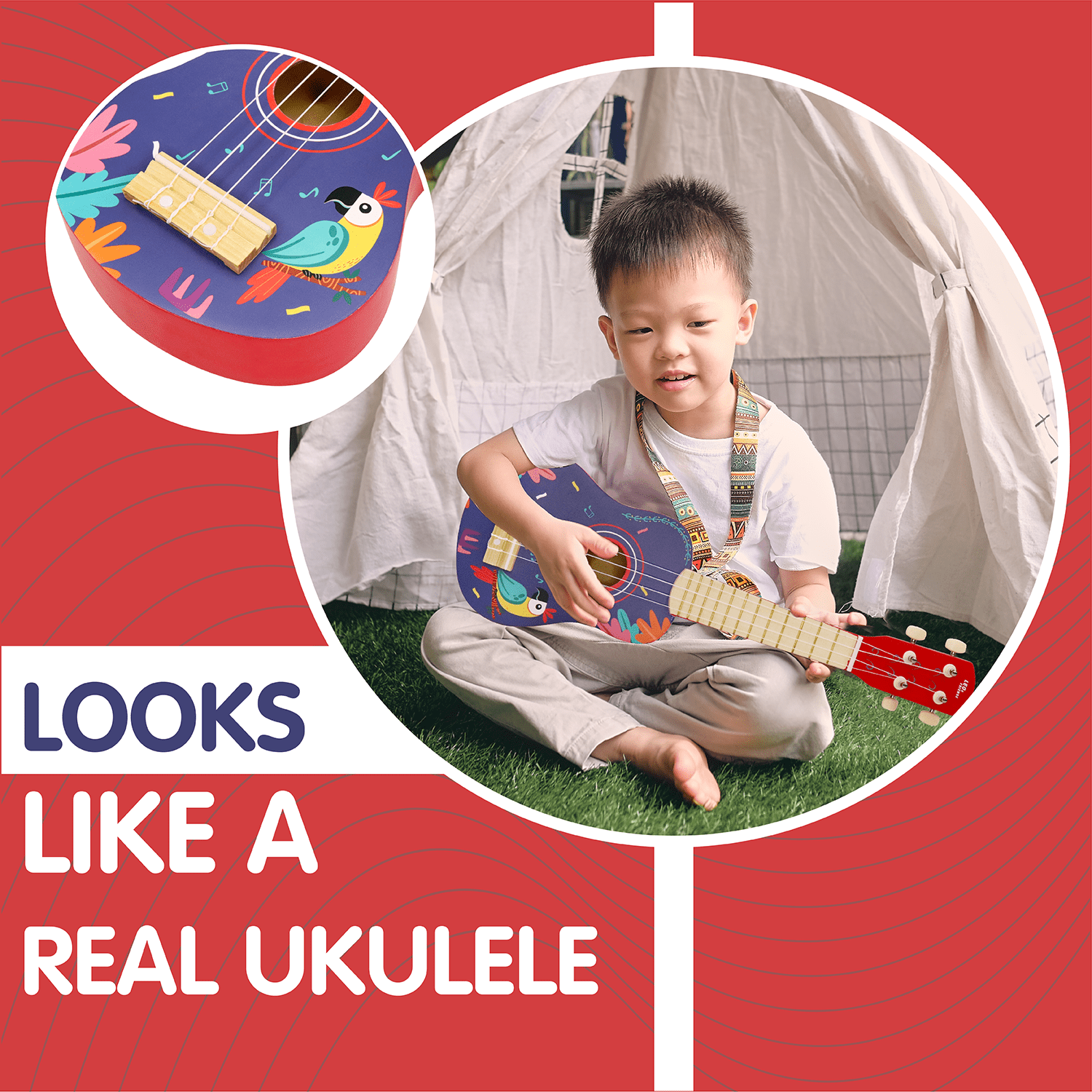 Leo & Friends Wooden Ukulele for Toddlers | Made with Non-Toxic Wood