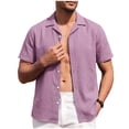 thumbnail image 2 of TKKCS Mens Linen Short Sleeve Button Down Shirt- Breathable Summer Beach Turndown Collar Casual Vacation Shirts Pink Size S, 2 of 9