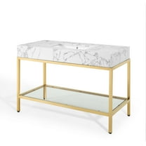 Sink Vanity Cabinet, Artificial Marble, Metal Steel, Gold White, Modern Contemporary Urban Design, Hotel Bedroom Bathroom Master Suite Guest