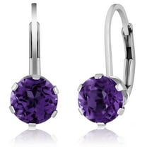 Gem Stone King 925 Sterling Silver Purple Amethyst Leverback Earrings for Women (1.40 Cttw Gemstone Birthstone, Round Cut 6MM)