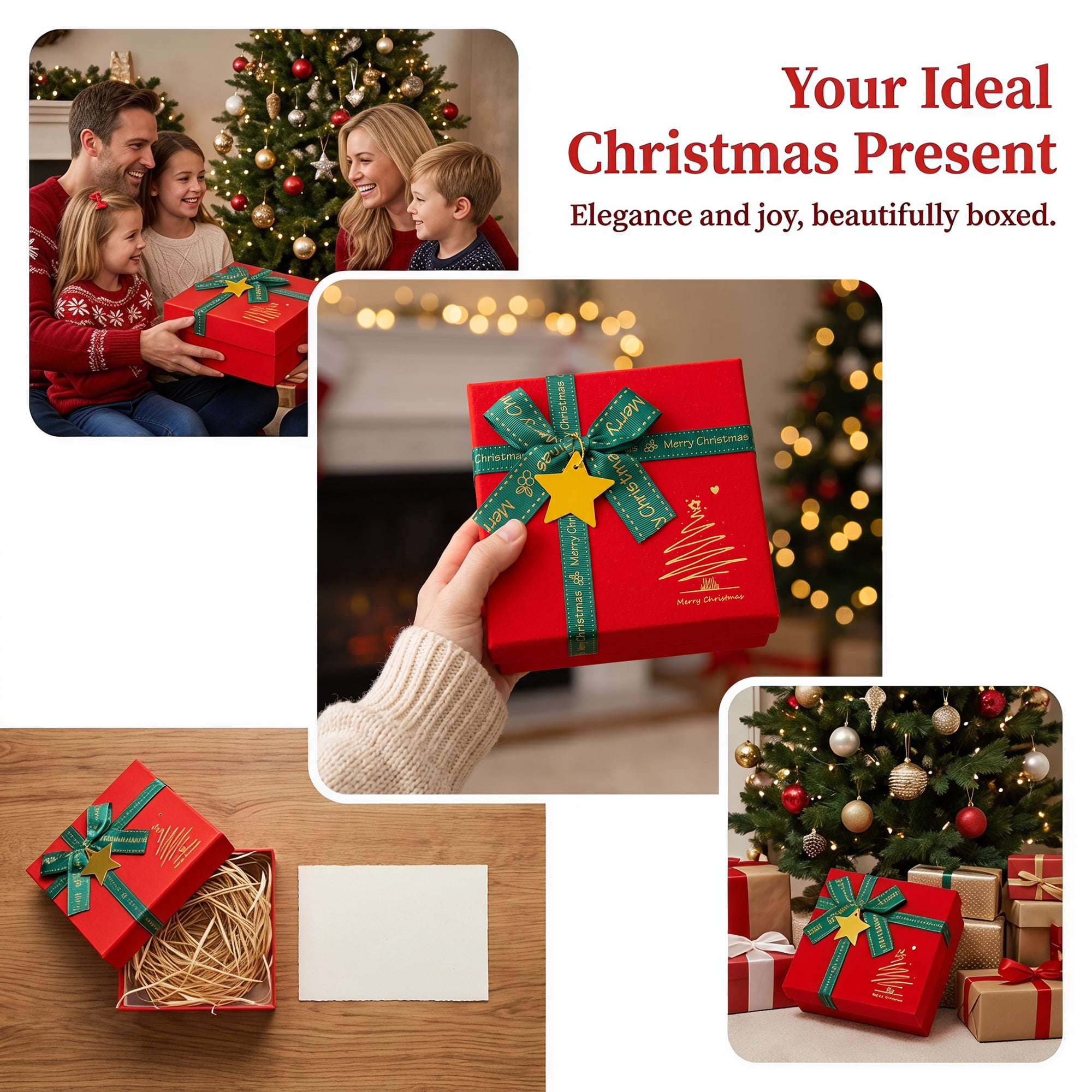 Unique Bargains Classic and Cozy Christmas Pattern Gift Box Red 5.9"x5.9"x2.8"