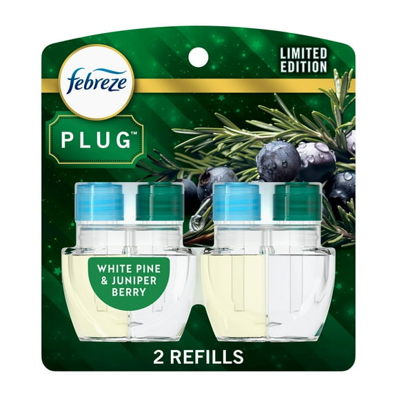 Febreze Plug In Air Freshener, Odor-Fighting Oil Refill, Pine & Berry, Christmas Tree Scent, 2 Refills