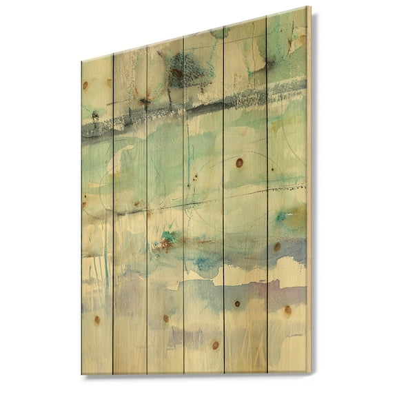 Designart 'Abstract Blue Panel II' Geometric Print on Natural Pine Wood