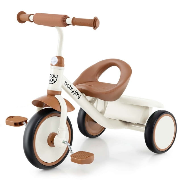 Costway Triciclo infantil de 3 ruedas, color beige, con asiento ajustable y cesta de almacenamiento