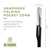 Kent 20T Handmade Folding Pocket Comb for Men, Fine Tooth Hair Comb Straightener for Everyday Grooming Styling Hair, Beard or Mustache, Use Dry or with Balms, Saw Cut, Made in England