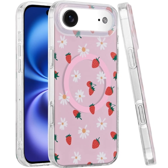 XPM for Apple iPhone 17 AIR Stylish Pattern Fashion IMD Printed Design TPU Double Layer Slim Shockproof with Magnetic Back Phone Case Cover (Strawberry Daisy)