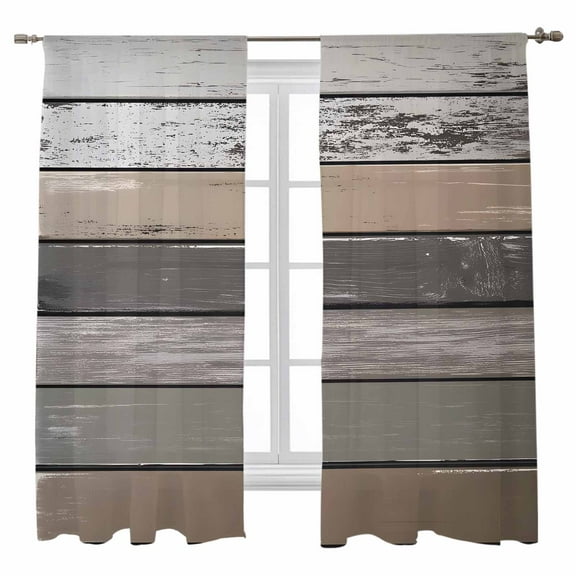 Retro Dark Grey Stripe Sheer Curtains 63 inches Long 2 Panels Set Peeling Paint Effect Theme Sheer Window Curtain Rod Pocket Voile Drapes for Living Room/Bedroom, Each 52" W x 63" L