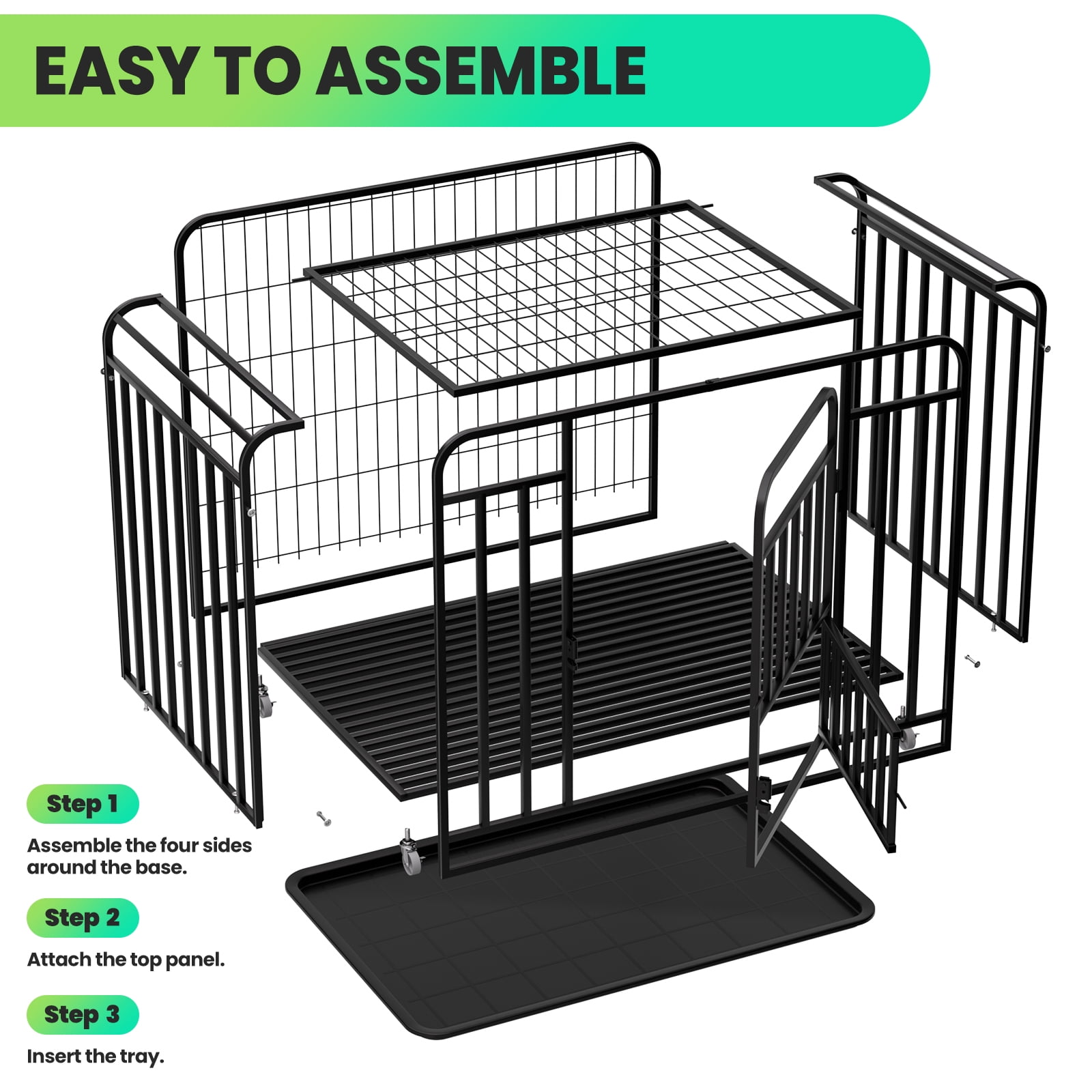 38" Dog Crates, Folding Metal Dog Cage, Heavy Duty Indestructible Dog Crate with Wheels, Dog Kennel Indoor for Multi-Pet Home & Grooming Shop