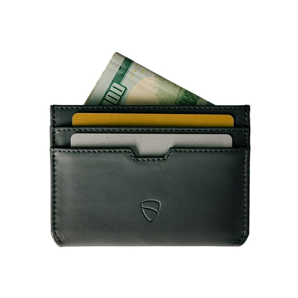 Vaultskin MOORGATE Slim Card Holder - Minimalist Leather Wallet, RFID Blocking Sleeve, Fits Front Pocket, for Men and Women (Jet Black)