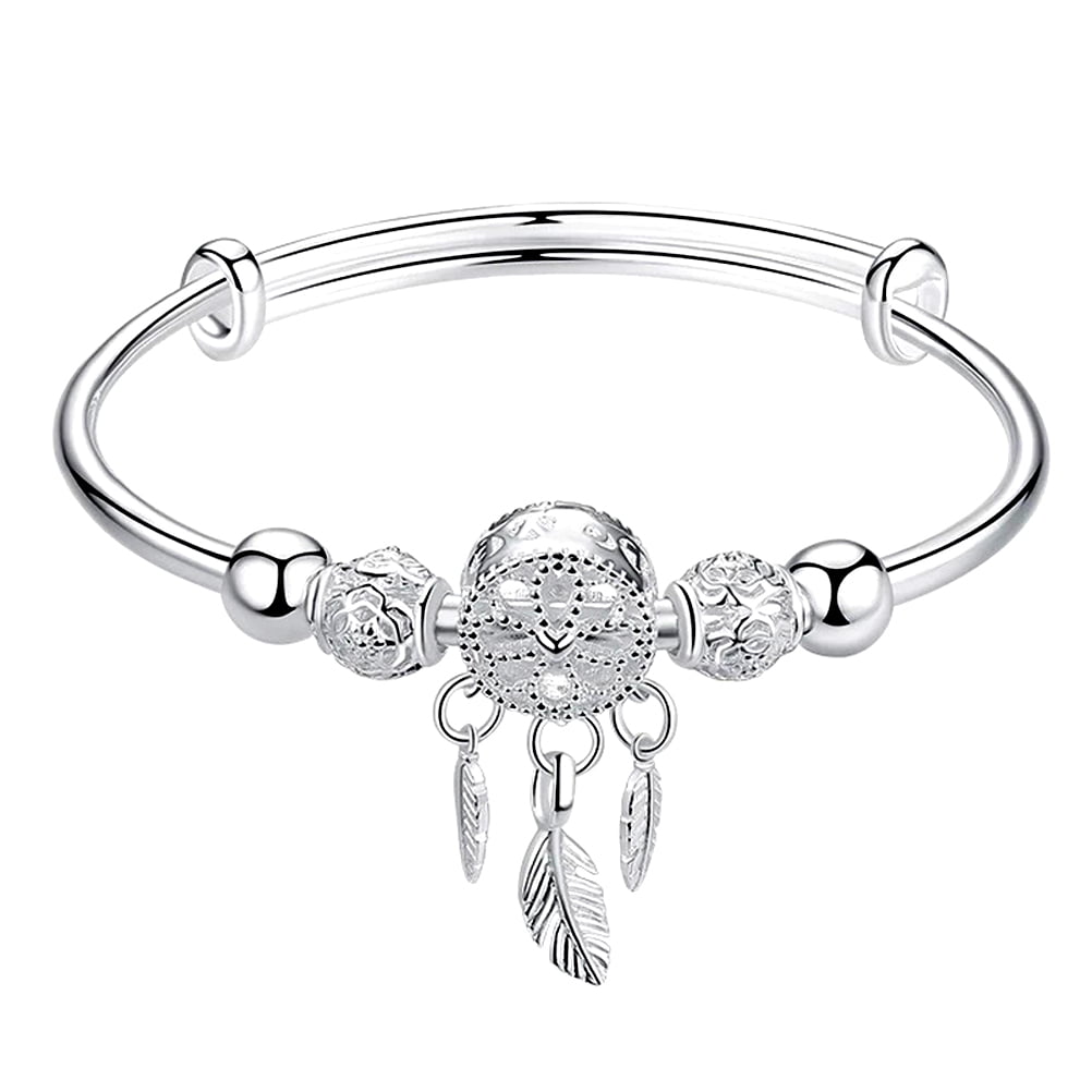 1pcs Women Gold Silver Metal Feather Tassel Dream Catcher Chain Bracelet Jewelry 