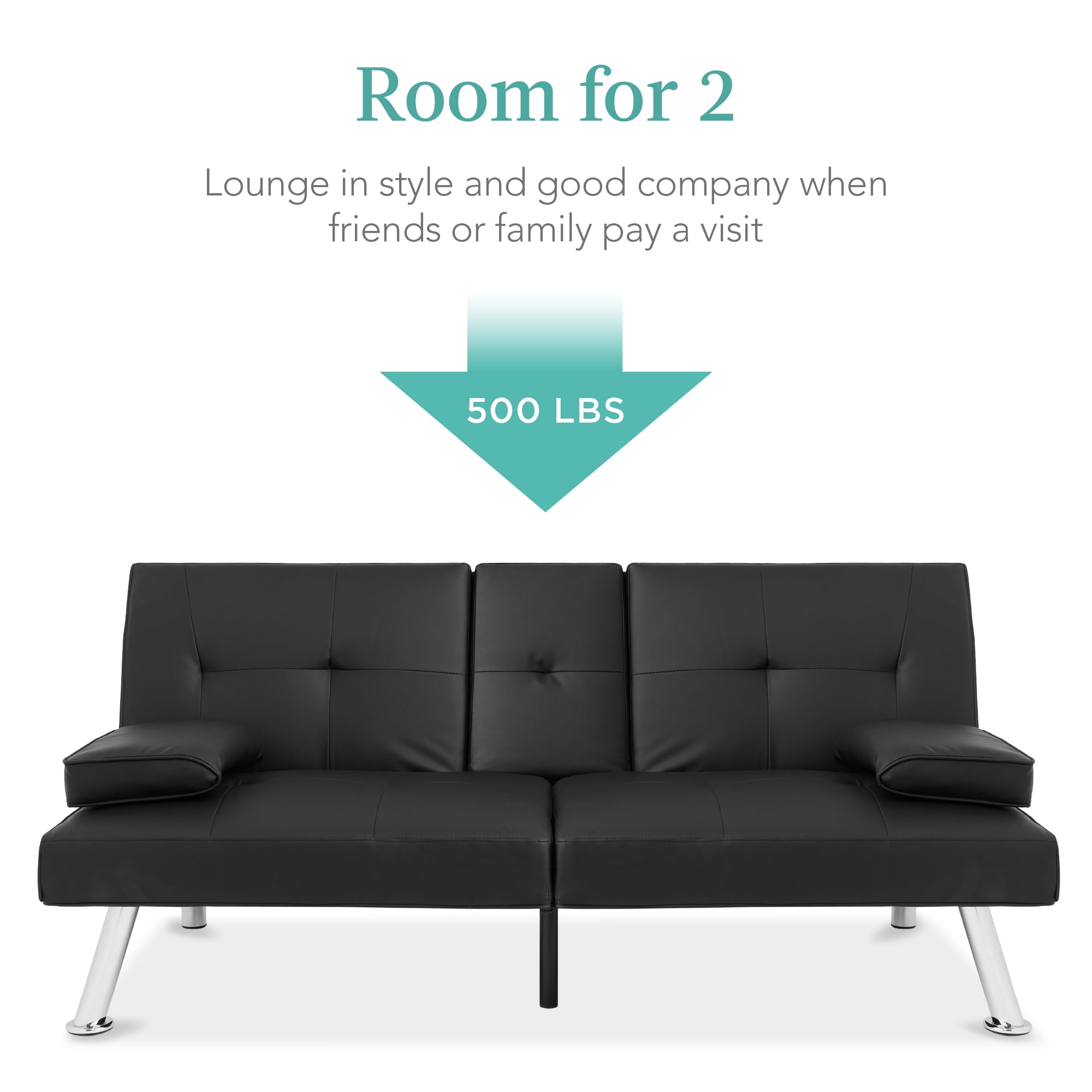 Best Choice Products Futón plegable moderno de lino, sofá cama reclinable  para apartamento, dormitorio con reposabrazos extraíbles, 2 portavasos