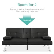 Best Choice Products Modern Faux Leather Convertible Futon Sofa w/ Removable Armrests, 2 Cupholders - Black