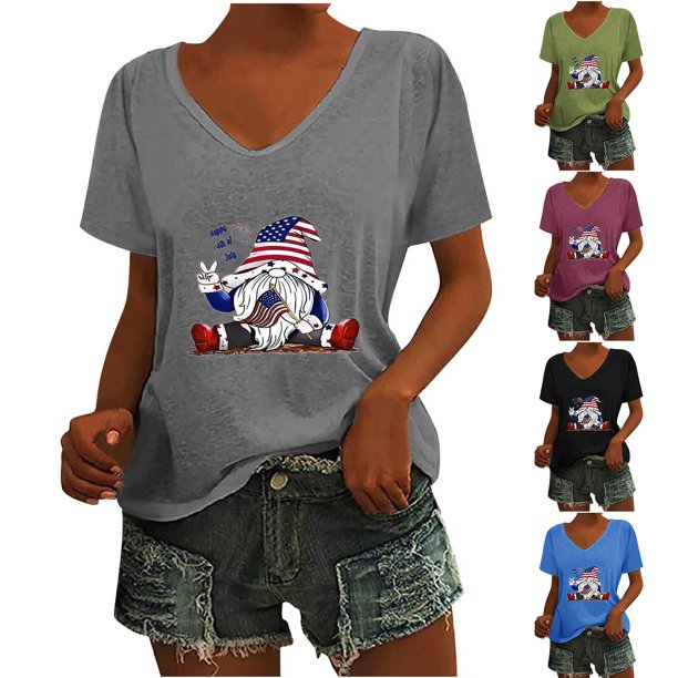 Fiudx Tops para Mujer Camiseta de Cuello Redondo con Estampado Degradado de Manga Corta para Mujer