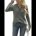 thumbnail image 2 of Camisa de Punto A Rayas de Larga con Cuello en V para Mujer, Estilo Túnica Informal, Holgada y Elegante, para Otoño. Verde M, 2 of 9